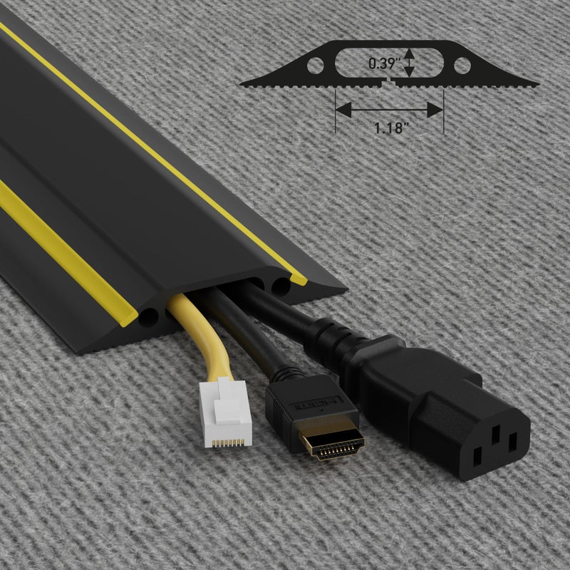 D-Line 6ft Floor Cord Cover, Made in USA Linkable Cable Protector, Hide Extension Cords, Protect Cords, Prevent Cable Trips, Cord Hider, Heavy Duty - Cord Cavity = 1.18" (W) x 0.39" (H), Black/Yellow - Image 3
